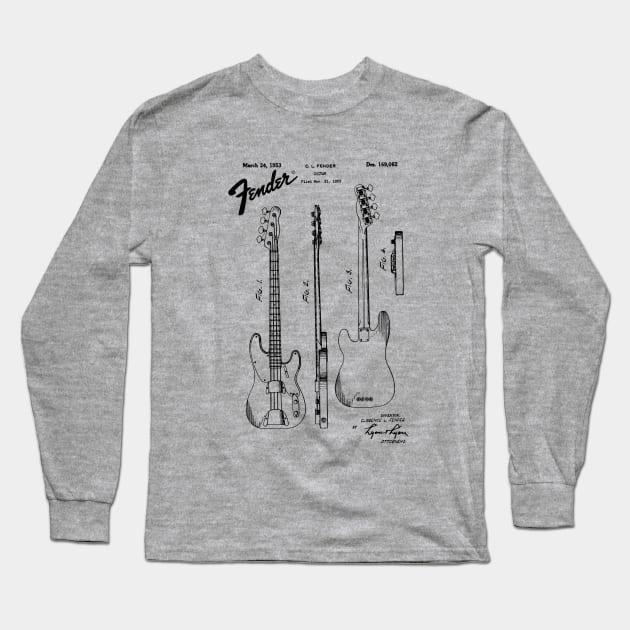 US Patent - Fender Bass Guitar Long Sleeve T-Shirt by Taylor'd Designs